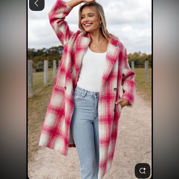 Petal & Pup Jackets & Blazers - Petal and pup Pink and Cream Plaid Pea Coat